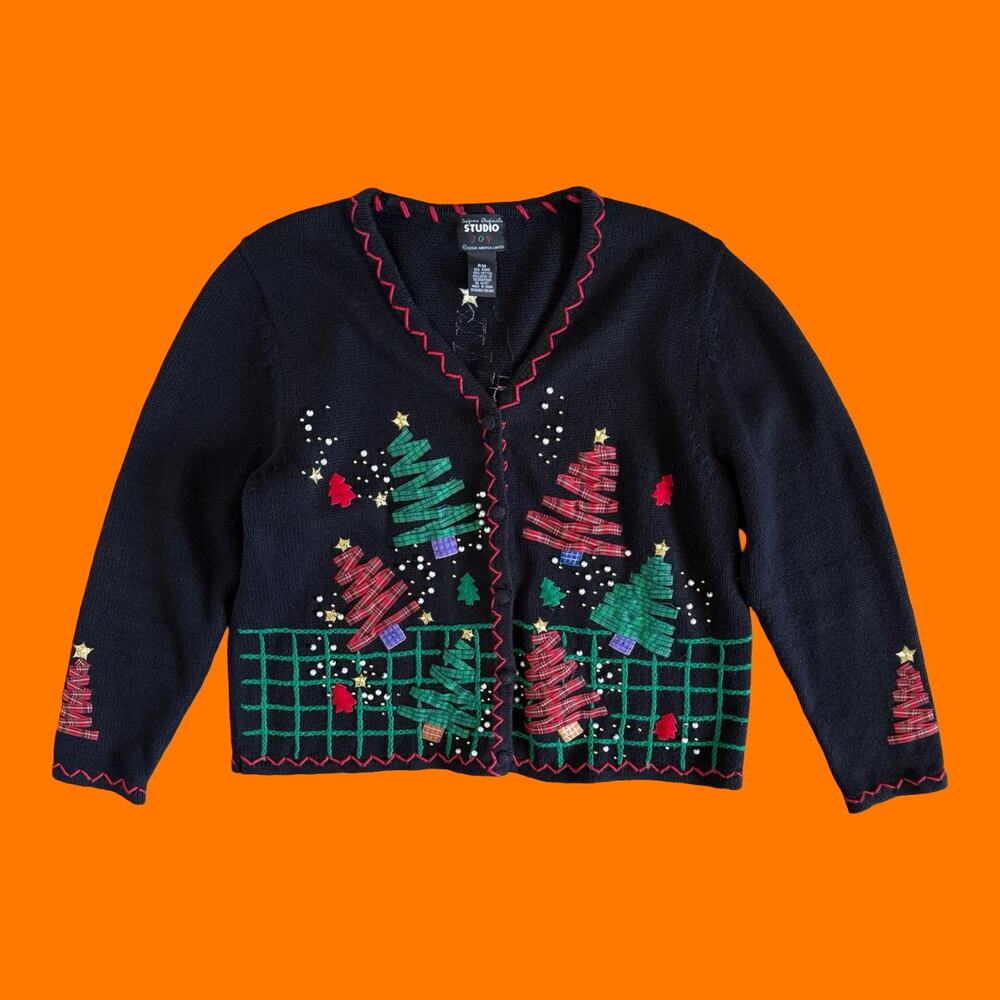 90's vintage kitschy Christmas ugly sweater y2k cardigan Petite M